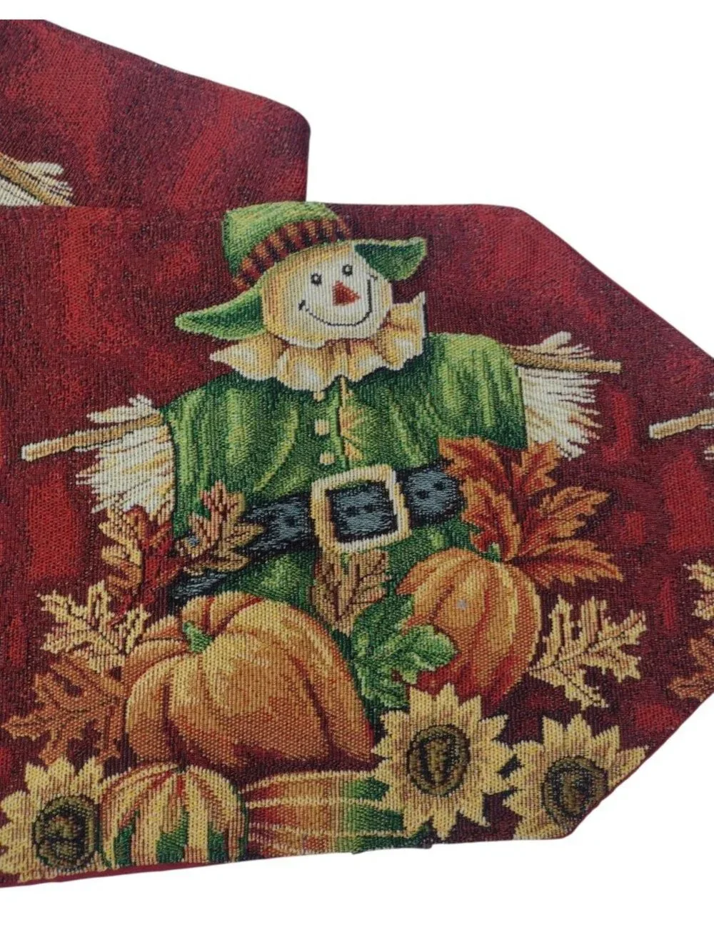 Fall Harvest Tassel Tapestry Table Runner Scarecrow Pumpkin Sunflower 69x13